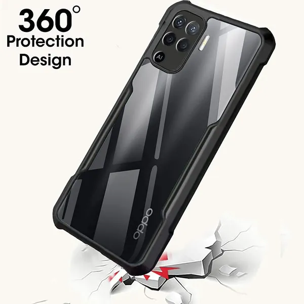 Bumper_Black_Shockproof_Bumper_Crystal__Back_Case_Cover_Compatible_With_Oppo_F19_Pro/Oppo_A94_4G_/_Reno5_F__Minimalist_Pc+Tpu_360_Protection_Tough_Rugged_Design