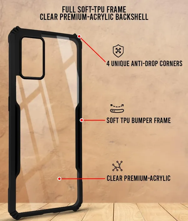 Bumper_Black_Shockproof_Bumper_Crystal__Back_Case_Cover_Compatible_With_Oppo_F19_Pro/Oppo_A94_4G_/_Reno5_F__Minimalist_Pc+Tpu_360_Protection_Tough_Rugged_Design
