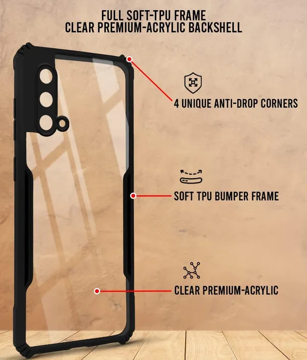 Bumper_Black_Shockproof_Bumper_Crystal__Back_Case_Cover_Compatible_With_Oneplus_Nord_Ce_5G_/_1+Nord_Ce_5G__Minimalist_Pc+Tpu_360_Protection_Tough_Rugged_Design