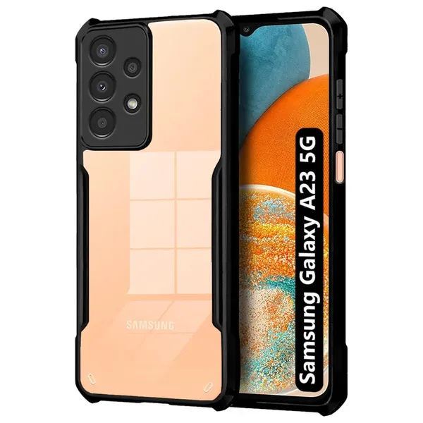 Bumper_Black_Shockproof_Bumper_Crystal__Back_Case_Cover_Compatible_With_Samsung_Galaxy_A23_4G_5G__Minimalist_Pc+Tpu_360_Protection_Tough_Rugged_Design