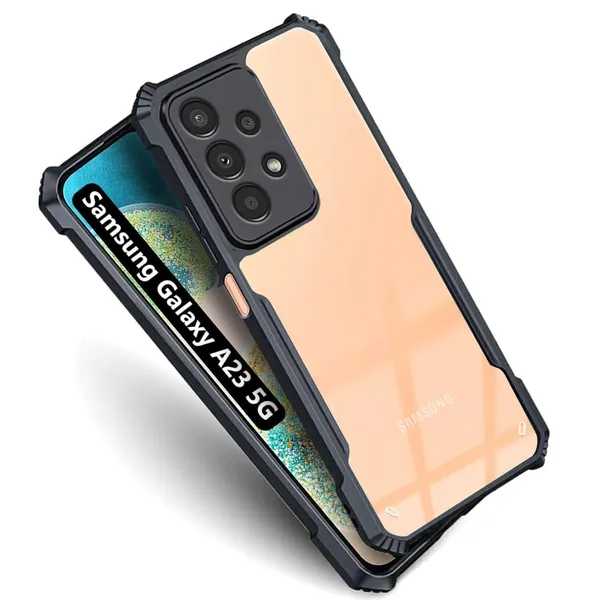 Bumper_Black_Shockproof_Bumper_Crystal__Back_Case_Cover_Compatible_With_Samsung_Galaxy_A23_4G_5G__Minimalist_Pc+Tpu_360_Protection_Tough_Rugged_Design