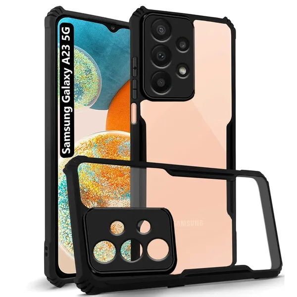 Bumper_Black_Shockproof_Bumper_Crystal__Back_Case_Cover_Compatible_With_Samsung_Galaxy_A23_4G_5G__Minimalist_Pc+Tpu_360_Protection_Tough_Rugged_Design