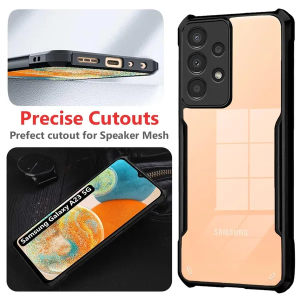 Bumper_Black_Shockproof_Bumper_Crystal__Back_Case_Cover_Compatible_With_Samsung_Galaxy_A23_4G_5G__Minimalist_Pc+Tpu_360_Protection_Tough_Rugged_Design