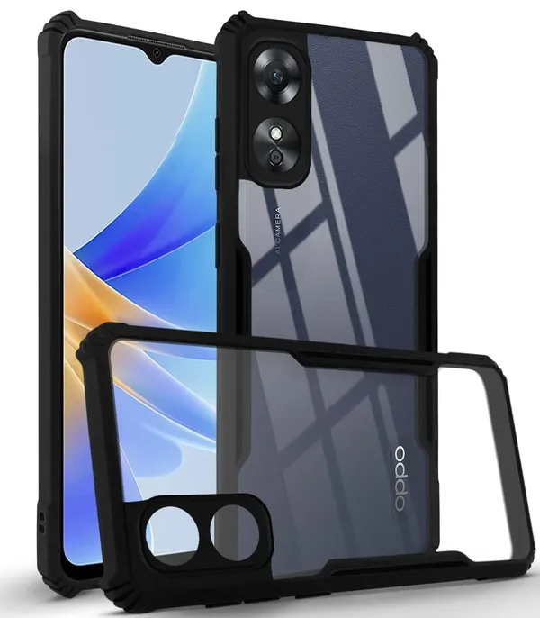 Bumper_Black_Shockproof_Bumper_Crystal__Back_Case_Cover_Compatible_With_Oppo_A17_4G_/_Oppo_A17K_4G__Minimalist_Pc+Tpu_360_Protection_Tough_Rugged_Design
