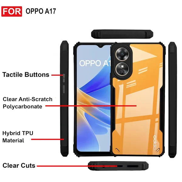 Bumper_Black_Shockproof_Bumper_Crystal__Back_Case_Cover_Compatible_With_Oppo_A17_4G_/_Oppo_A17K_4G__Minimalist_Pc+Tpu_360_Protection_Tough_Rugged_Design