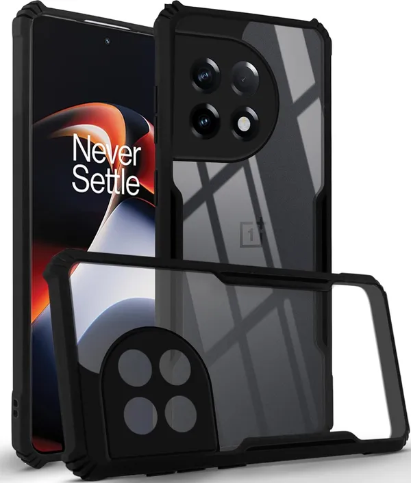 Bumper_Black_Shockproof_Bumper_Crystal__Back_Case_Cover_Compatible_With_Oneplus_11R_5G_/_1+Ace_2_5G__Minimalist_Pc+Tpu_360_Protection_Tough_Rugged_Design