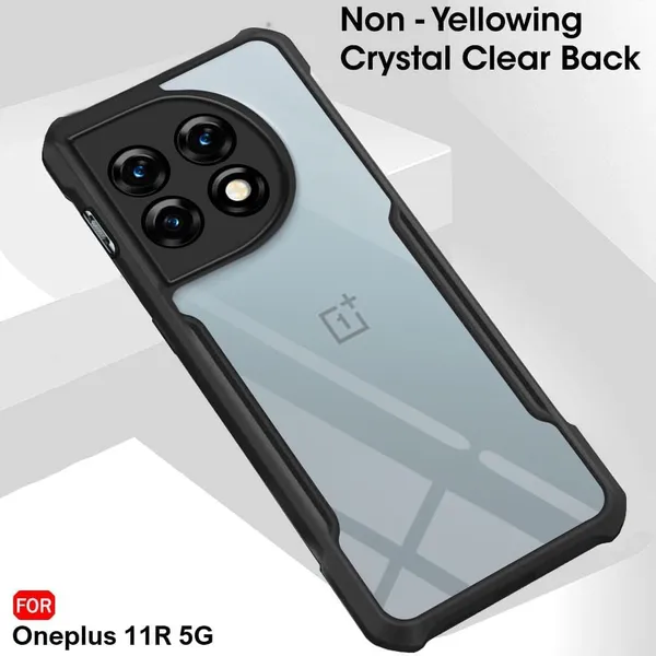 Bumper_Black_Shockproof_Bumper_Crystal__Back_Case_Cover_Compatible_With_Oneplus_11R_5G_/_1+Ace_2_5G__Minimalist_Pc+Tpu_360_Protection_Tough_Rugged_Design