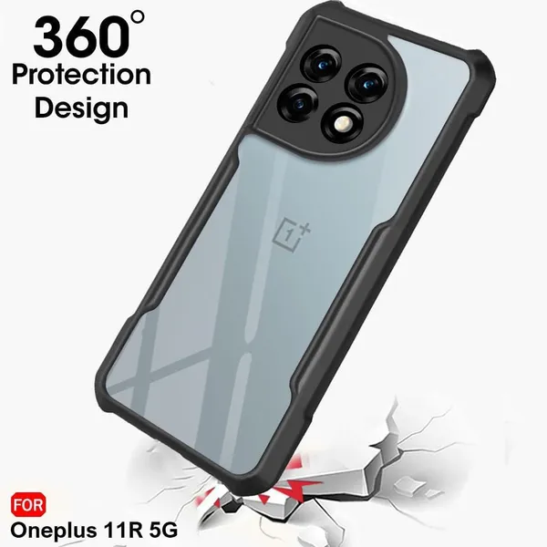 Bumper_Black_Shockproof_Bumper_Crystal__Back_Case_Cover_Compatible_With_Oneplus_11R_5G_/_1+Ace_2_5G__Minimalist_Pc+Tpu_360_Protection_Tough_Rugged_Design