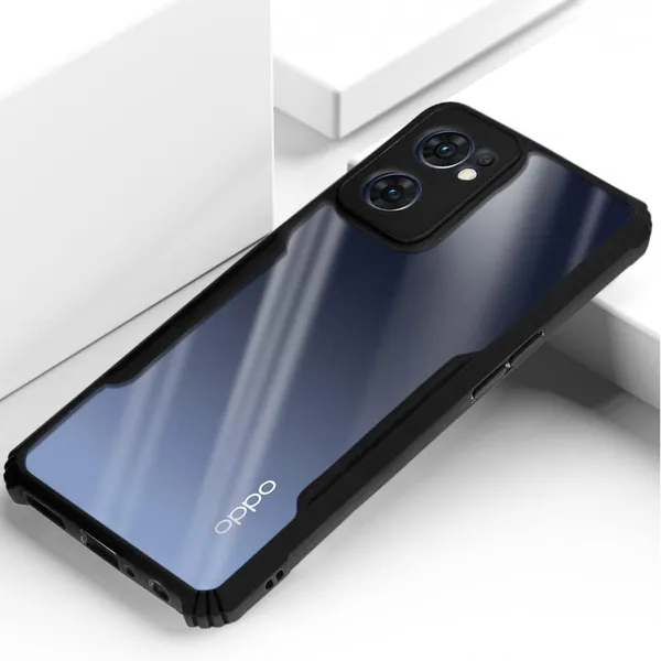Bumper_Black_Shockproof_Bumper_Crystal__Back_Case_Cover_Compatible_With_Oppo_Reno7_5G_/_Reno_7_5G__Minimalist_Pc+Tpu_360_Protection_Tough_Rugged_Design