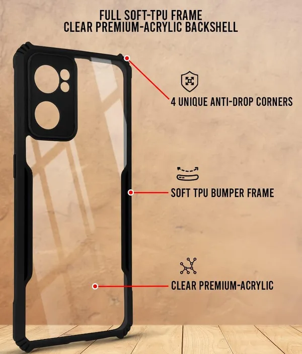 Bumper_Black_Shockproof_Bumper_Crystal__Back_Case_Cover_Compatible_With_Oppo_Reno7_5G_/_Reno_7_5G__Minimalist_Pc+Tpu_360_Protection_Tough_Rugged_Design