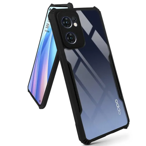 Bumper_Black_Shockproof_Bumper_Crystal__Back_Case_Cover_Compatible_With_Oppo_Reno7_5G_/_Reno_7_5G__Minimalist_Pc+Tpu_360_Protection_Tough_Rugged_Design