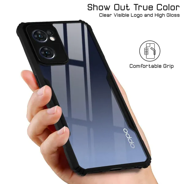Bumper_Black_Shockproof_Bumper_Crystal__Back_Case_Cover_Compatible_With_Oppo_Reno7_5G_/_Reno_7_5G__Minimalist_Pc+Tpu_360_Protection_Tough_Rugged_Design