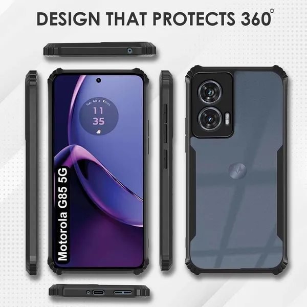 Bumper_Black_Shockproof_Bumper_Crystal__Back_Case_Cover_Compatible_With_Motorola_Moto_G85_5G_/_Motorola_S50_Neo_5G__Minimalist_Pc+Tpu_360_Protection_Tough_Rugged_Design