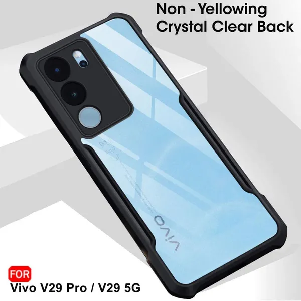 Bumper_Black_Shockproof_Bumper_Crystal__Back_Case_Cover_Compatible_With_Vivo_V29_5G_/_V29_Pro_5G__Minimalist_Pc+Tpu_360_Protection_Tough_Rugged_Design