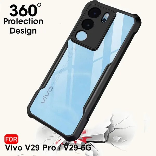 Bumper_Black_Shockproof_Bumper_Crystal__Back_Case_Cover_Compatible_With_Vivo_V29_5G_/_V29_Pro_5G__Minimalist_Pc+Tpu_360_Protection_Tough_Rugged_Design