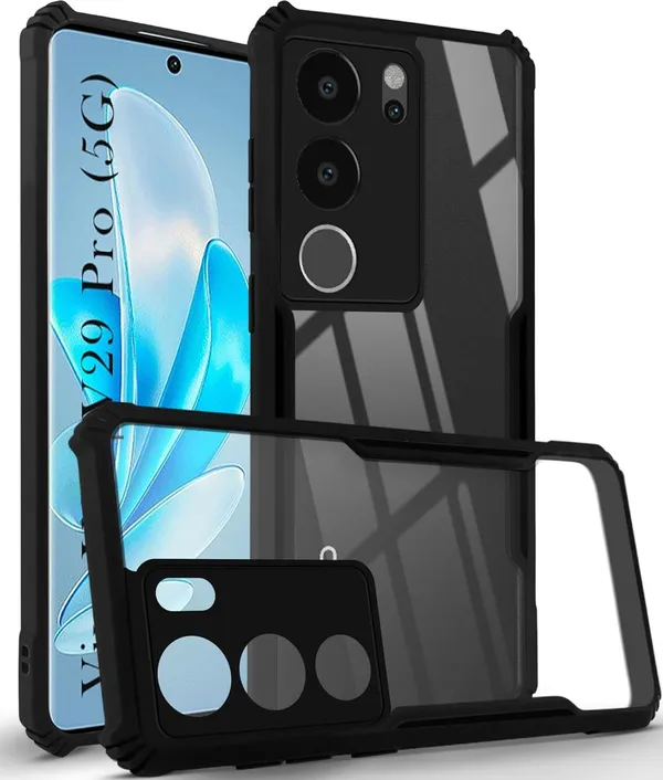Bumper_Black_Shockproof_Bumper_Crystal__Back_Case_Cover_Compatible_With_Vivo_V29_5G_/_V29_Pro_5G__Minimalist_Pc+Tpu_360_Protection_Tough_Rugged_Design