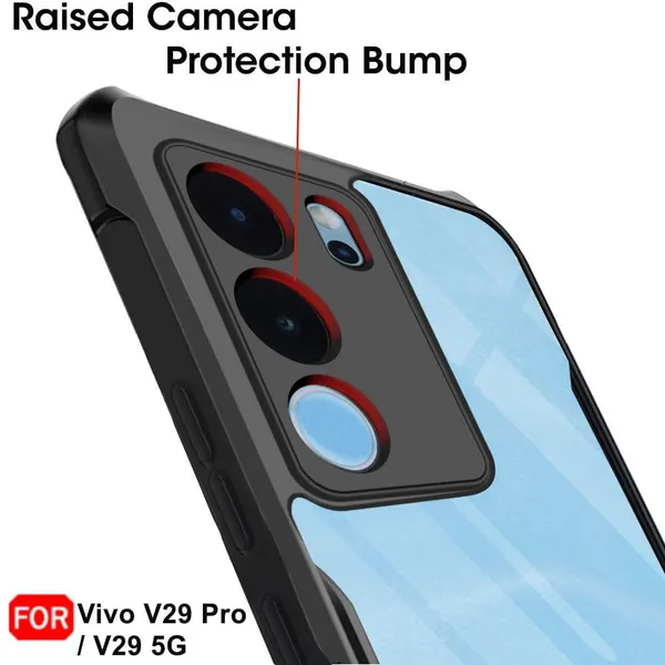 Bumper_Black_Shockproof_Bumper_Crystal__Back_Case_Cover_Compatible_With_Vivo_V29_5G_/_V29_Pro_5G__Minimalist_Pc+Tpu_360_Protection_Tough_Rugged_Design