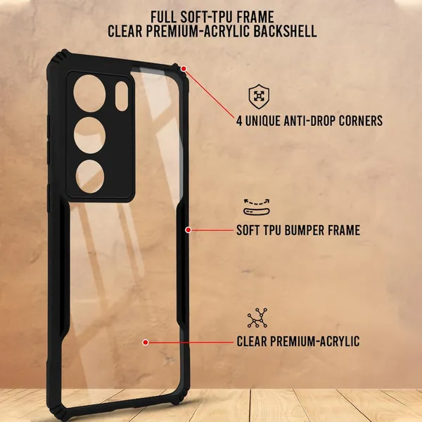 Bumper_Black_Shockproof_Bumper_Crystal__Back_Case_Cover_Compatible_With_Vivo_V29_5G_/_V29_Pro_5G__Minimalist_Pc+Tpu_360_Protection_Tough_Rugged_Design