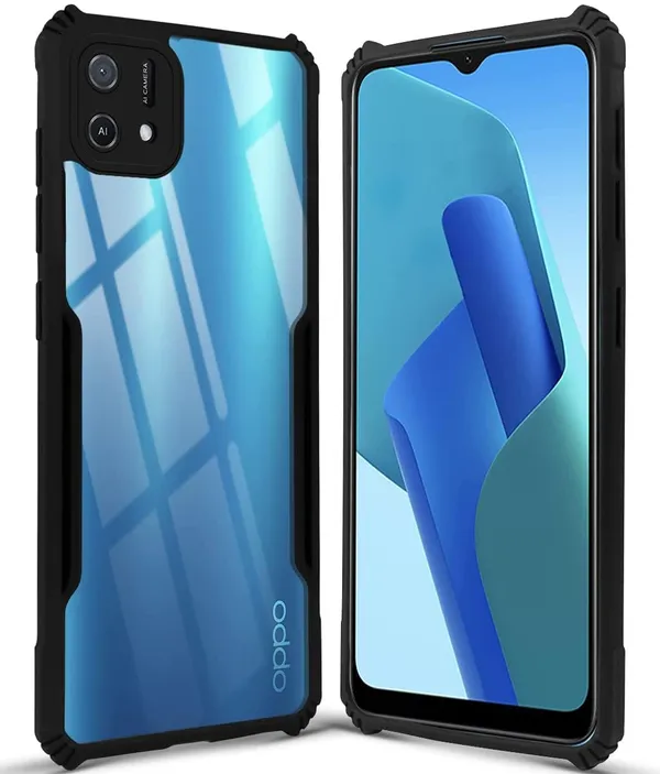 Bumper_Black_Shockproof_Bumper_Crystal__Back_Case_Cover_Compatible_With_Oppo_A16K_/_Oppo_A16E__Minimalist_Pc+Tpu_360_Protection_Tough_Rugged_Design