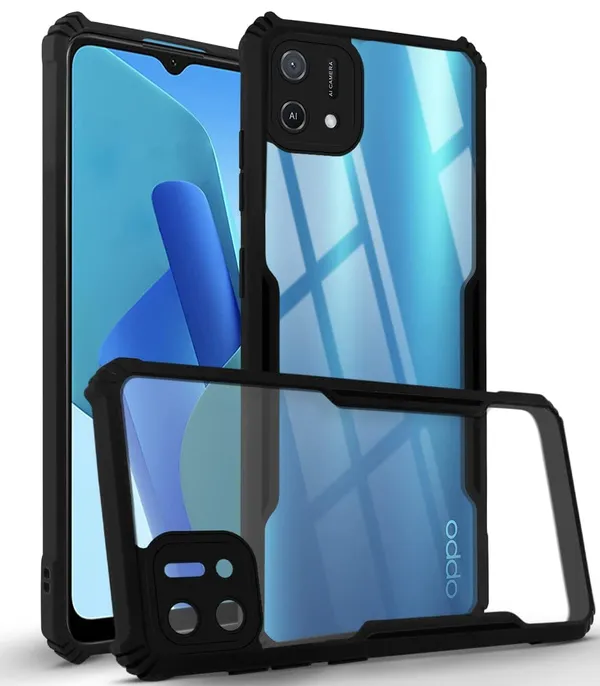 Bumper_Black_Shockproof_Bumper_Crystal__Back_Case_Cover_Compatible_With_Oppo_A16K_/_Oppo_A16E__Minimalist_Pc+Tpu_360_Protection_Tough_Rugged_Design