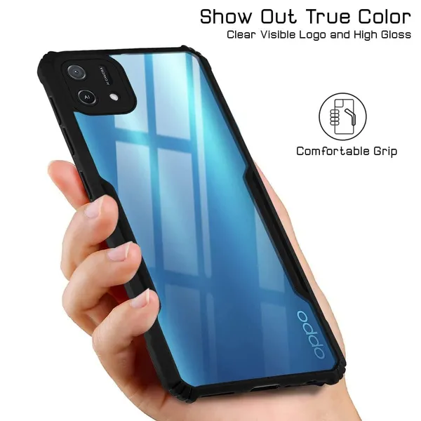 Bumper_Black_Shockproof_Bumper_Crystal__Back_Case_Cover_Compatible_With_Oppo_A16K_/_Oppo_A16E__Minimalist_Pc+Tpu_360_Protection_Tough_Rugged_Design