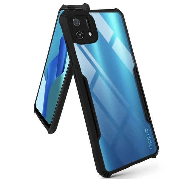 Bumper_Black_Shockproof_Bumper_Crystal__Back_Case_Cover_Compatible_With_Oppo_A16K_/_Oppo_A16E__Minimalist_Pc+Tpu_360_Protection_Tough_Rugged_Design