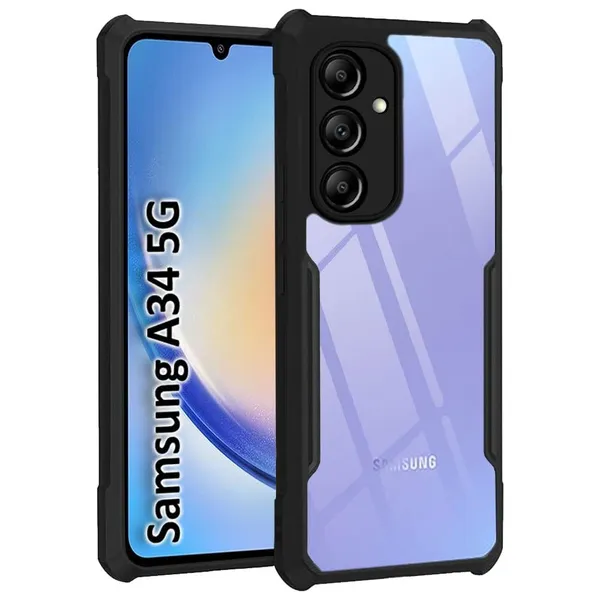 Bumper_Black_Shockproof_Bumper_Crystal__Back_Case_Cover_Compatible_With_Samsung_Galaxy_A34_5G__Minimalist_Pc+Tpu_360_Protection_Tough_Rugged_Design