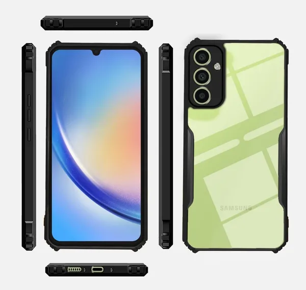 Bumper_Black_Shockproof_Bumper_Crystal__Back_Case_Cover_Compatible_With_Samsung_Galaxy_A34_5G__Minimalist_Pc+Tpu_360_Protection_Tough_Rugged_Design
