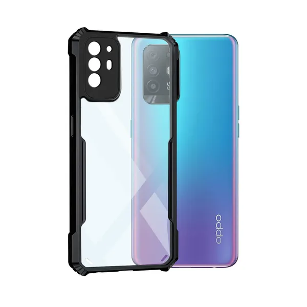 Bumper_Black_Shockproof_Bumper_Crystal__Back_Case_Cover_Compatible_With_Oppo_A94_5G_/_Oppo_Reno_5Z_/_Oppo_F19_Pro_Plus_5G__Minimalist_Pc+Tpu_360_Protection_Tough_Rugged_Design