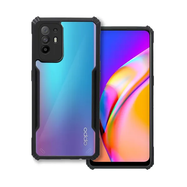 Bumper_Black_Shockproof_Bumper_Crystal__Back_Case_Cover_Compatible_With_Oppo_A94_5G_/_Oppo_Reno_5Z_/_Oppo_F19_Pro_Plus_5G__Minimalist_Pc+Tpu_360_Protection_Tough_Rugged_Design