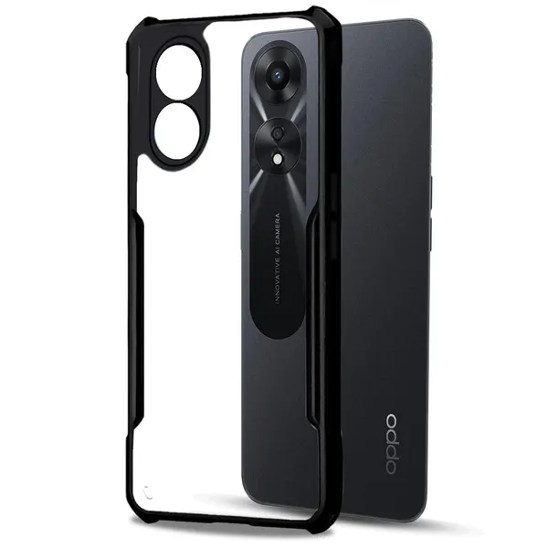 Bumper_Black_Shockproof_Bumper_Crystal__Back_Case_Cover_Compatible_With_Oppo_A78_4G__Minimalist_Pc+Tpu_360_Protection_Tough_Rugged_Design