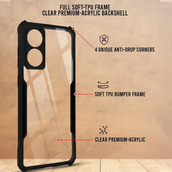 Bumper_Black_Shockproof_Bumper_Crystal__Back_Case_Cover_Compatible_With_Oppo_A78_4G__Minimalist_Pc+Tpu_360_Protection_Tough_Rugged_Design
