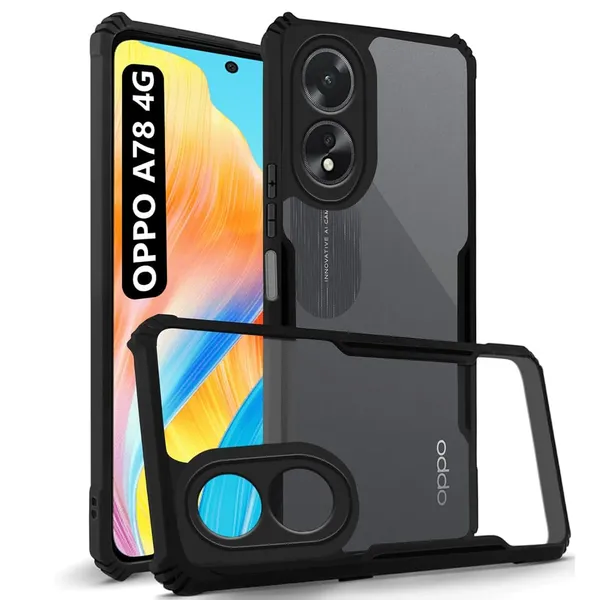 Bumper_Black_Shockproof_Bumper_Crystal__Back_Case_Cover_Compatible_With_Oppo_A78_4G__Minimalist_Pc+Tpu_360_Protection_Tough_Rugged_Design