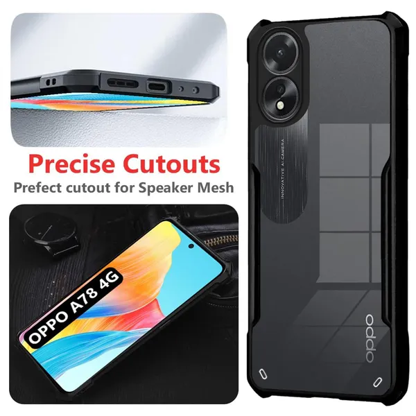Bumper_Black_Shockproof_Bumper_Crystal__Back_Case_Cover_Compatible_With_Oppo_A78_4G__Minimalist_Pc+Tpu_360_Protection_Tough_Rugged_Design