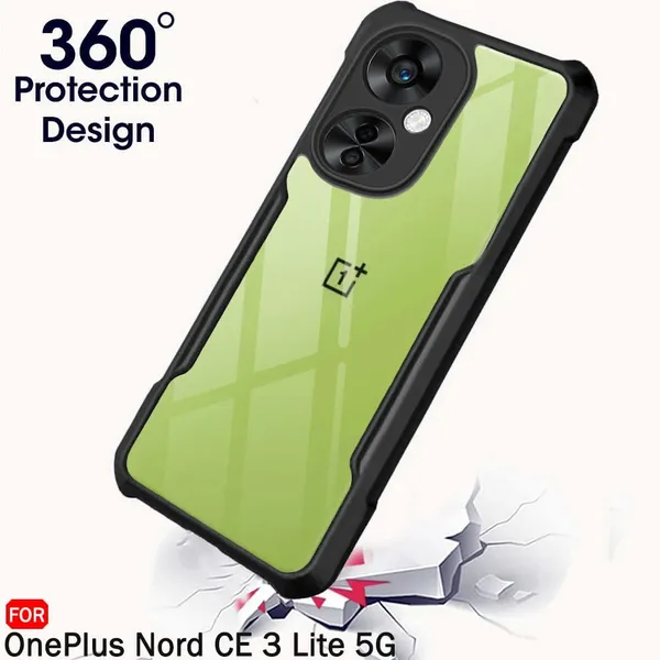 Bumper_Black_Shockproof_Bumper_Crystal__Back_Case_Cover_Compatible_With_Oneplus_Nord_Ce_3_Lite_5G_/_1+Nord_Ce_3_Lite__Minimalist_Pc+Tpu_360_Protection_Tough_Rugged_Design