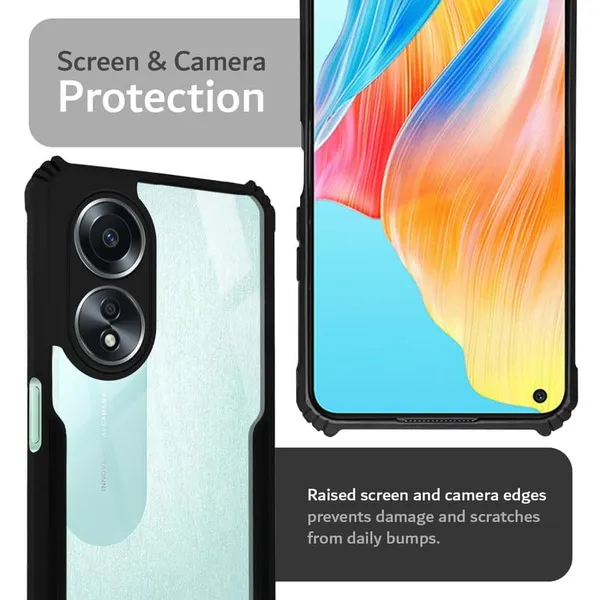 Bumper_Black_Shockproof_Bumper_Crystal__Back_Case_Cover_Compatible_With_Oppo_A58_4G__Minimalist_Pc+Tpu_360_Protection_Tough_Rugged_Design
