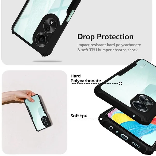 Bumper_Black_Shockproof_Bumper_Crystal__Back_Case_Cover_Compatible_With_Oppo_A58_4G__Minimalist_Pc+Tpu_360_Protection_Tough_Rugged_Design
