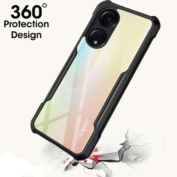 Bumper_Black_Shockproof_Bumper_Crystal__Back_Case_Cover_Compatible_With_Oppo_A58_4G__Minimalist_Pc+Tpu_360_Protection_Tough_Rugged_Design