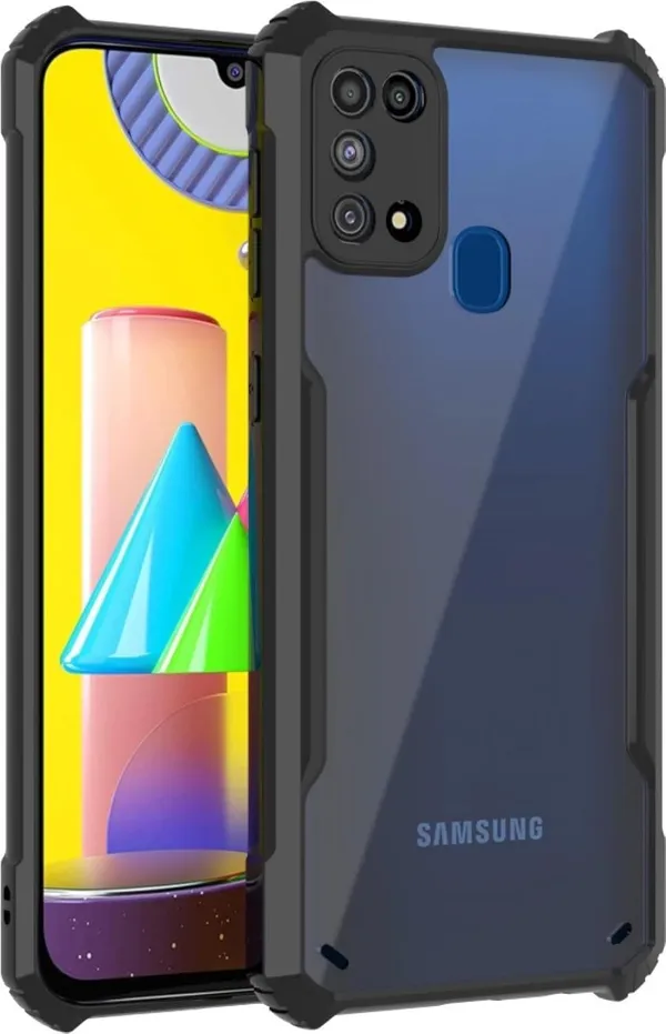 Bumper_Black_Shockproof_Bumper_Crystal__Back_Case_Cover_Compatible_With_Samsung_Galaxy_M31_/_M21S_/_M31_Prime_/_F41__Minimalist_Pc+Tpu_360_Protection_Tough_Rugged_Design