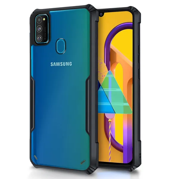 Bumper_Black_Shockproof_Bumper_Crystal__Back_Case_Cover_Compatible_With_Samsung_Galaxy_M31_/_M21S_/_M31_Prime_/_F41__Minimalist_Pc+Tpu_360_Protection_Tough_Rugged_Design