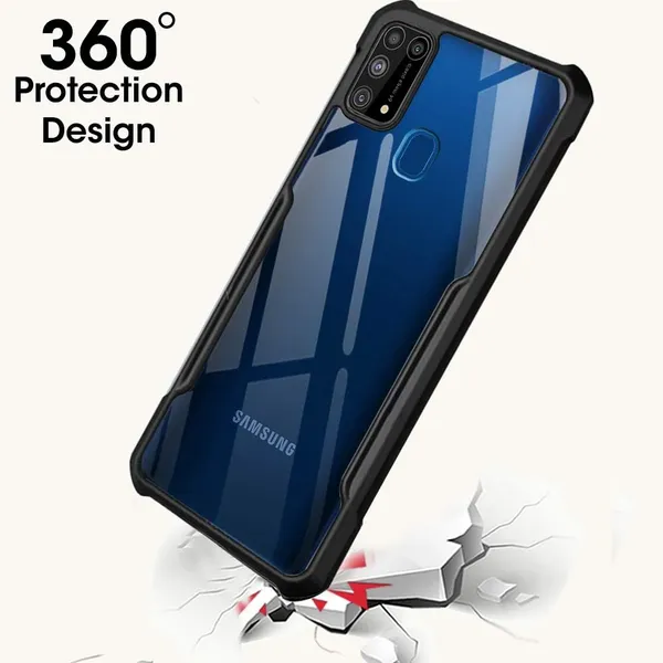Bumper_Black_Shockproof_Bumper_Crystal__Back_Case_Cover_Compatible_With_Samsung_Galaxy_M31_/_M21S_/_M31_Prime_/_F41__Minimalist_Pc+Tpu_360_Protection_Tough_Rugged_Design