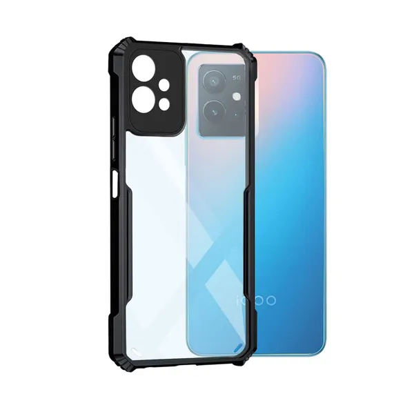 Bumper_Black_Shockproof_Bumper_Crystal__Back_Case_Cover_Compatible_With_Vivo_Y75_5G/_Vivo_Y55_5G/_Vivo_T1_5G/_Iqoo_Z6_5G__Minimalist_Pc+Tpu_360_Protection_Tough_Rugged_Design