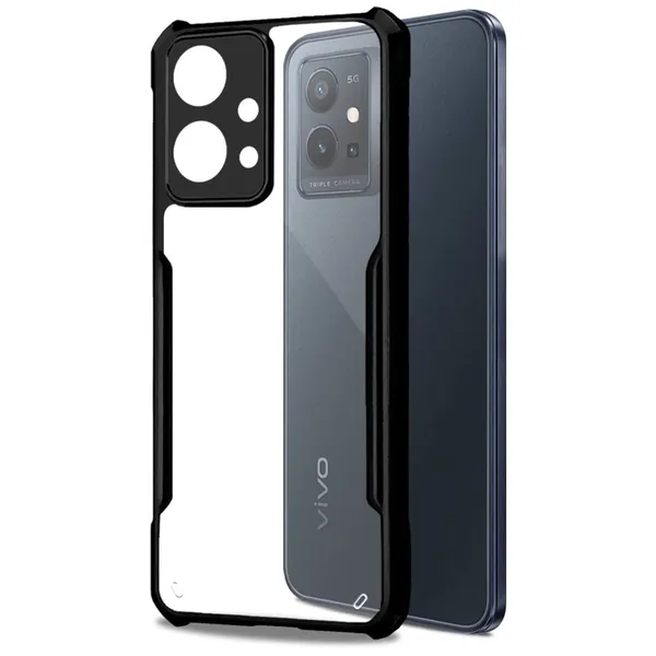 Bumper_Black_Shockproof_Bumper_Crystal__Back_Case_Cover_Compatible_With_Vivo_Y75_5G/_Vivo_Y55_5G/_Vivo_T1_5G/_Iqoo_Z6_5G__Minimalist_Pc+Tpu_360_Protection_Tough_Rugged_Design