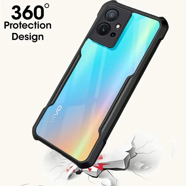 Bumper_Black_Shockproof_Bumper_Crystal__Back_Case_Cover_Compatible_With_Vivo_Y75_5G/_Vivo_Y55_5G/_Vivo_T1_5G/_Iqoo_Z6_5G__Minimalist_Pc+Tpu_360_Protection_Tough_Rugged_Design