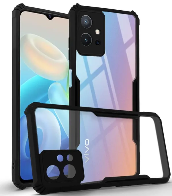 Bumper_Black_Shockproof_Bumper_Crystal__Back_Case_Cover_Compatible_With_Vivo_Y75_5G/_Vivo_Y55_5G/_Vivo_T1_5G/_Iqoo_Z6_5G__Minimalist_Pc+Tpu_360_Protection_Tough_Rugged_Design
