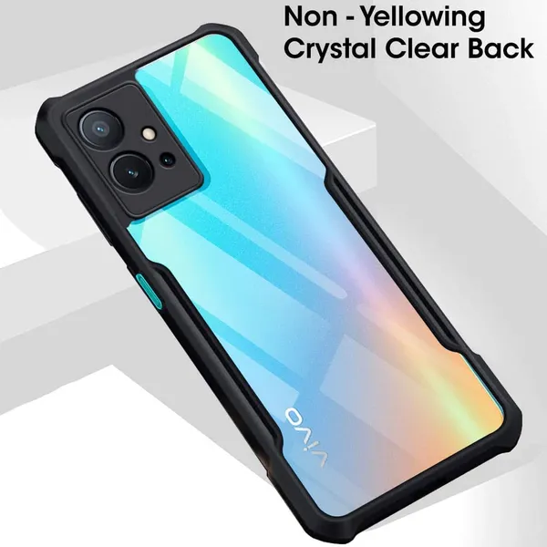 Bumper_Black_Shockproof_Bumper_Crystal__Back_Case_Cover_Compatible_With_Vivo_Y75_5G/_Vivo_Y55_5G/_Vivo_T1_5G/_Iqoo_Z6_5G__Minimalist_Pc+Tpu_360_Protection_Tough_Rugged_Design