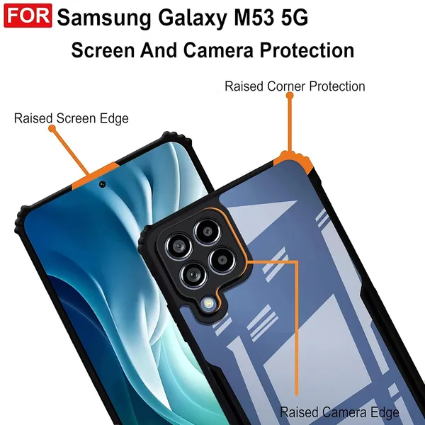 Bumper_Black_Shockproof_Bumper_Crystal__Back_Case_Cover_Compatible_With_Samsung_Galaxy_M53_5G__Minimalist_Pc+Tpu_360_Protection_Tough_Rugged_Design