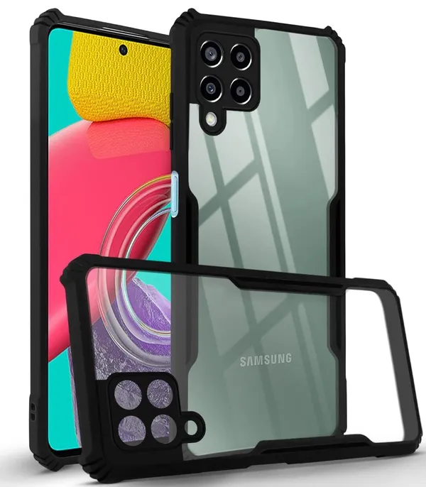 Bumper_Black_Shockproof_Bumper_Crystal__Back_Case_Cover_Compatible_With_Samsung_Galaxy_M53_5G__Minimalist_Pc+Tpu_360_Protection_Tough_Rugged_Design