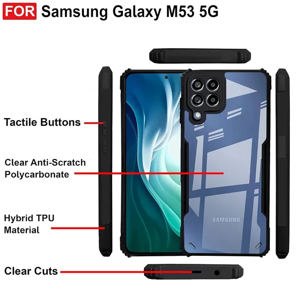 Bumper_Black_Shockproof_Bumper_Crystal__Back_Case_Cover_Compatible_With_Samsung_Galaxy_M53_5G__Minimalist_Pc+Tpu_360_Protection_Tough_Rugged_Design