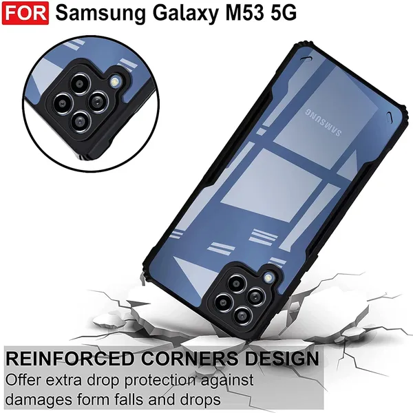 Bumper_Black_Shockproof_Bumper_Crystal__Back_Case_Cover_Compatible_With_Samsung_Galaxy_M53_5G__Minimalist_Pc+Tpu_360_Protection_Tough_Rugged_Design